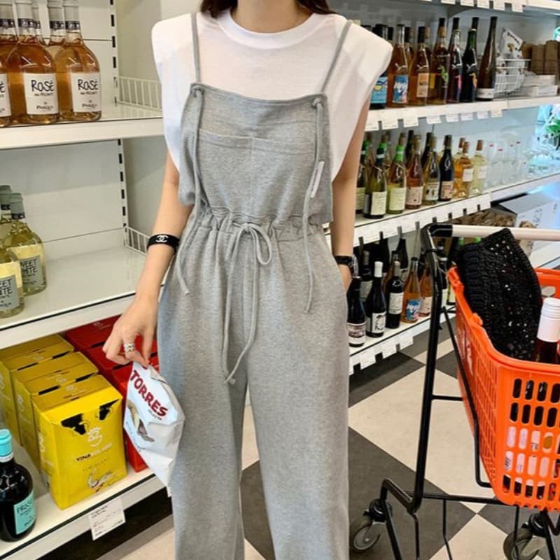 夏新作サロペット ワイド美脚パンツ 大人カジュアル
