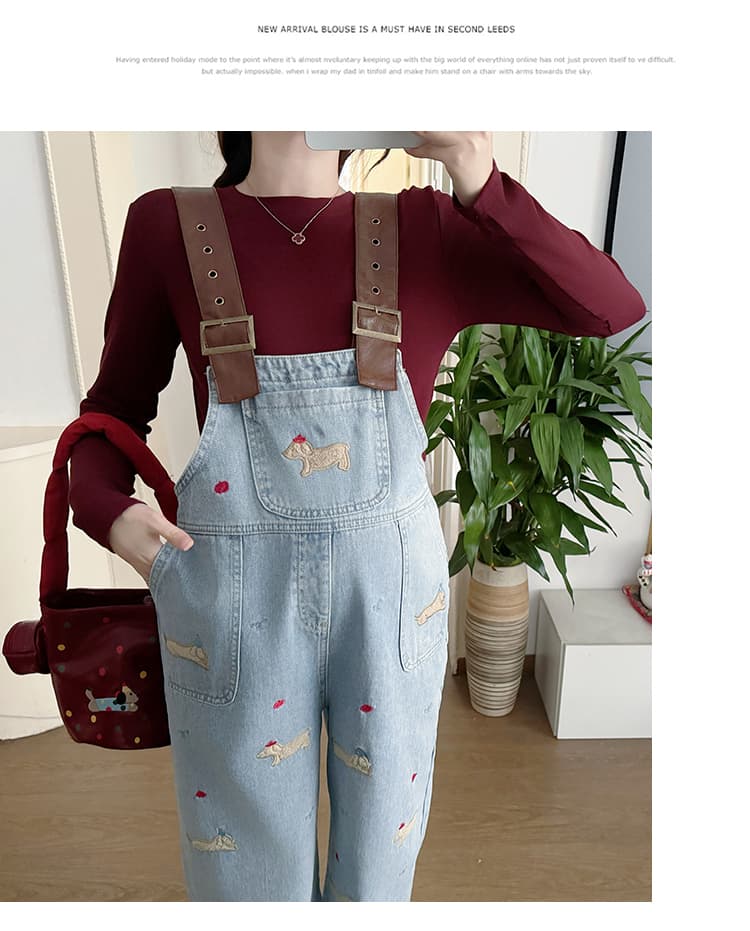 サロペットゆったりかわいい刺繍入りマタニティサロペット