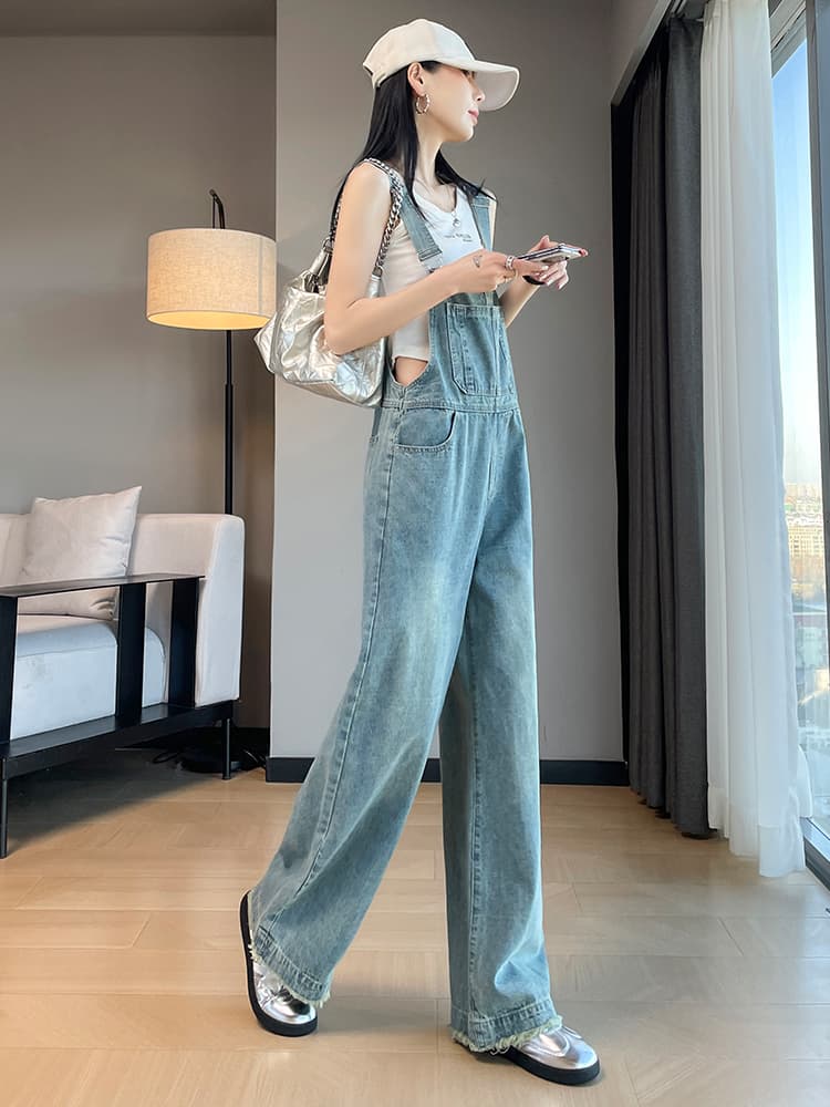 サロペット ゆったりワイドデニムサロペット