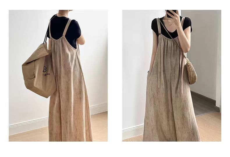 2025新作 ゆったりロングサロペット ワイドパンツ