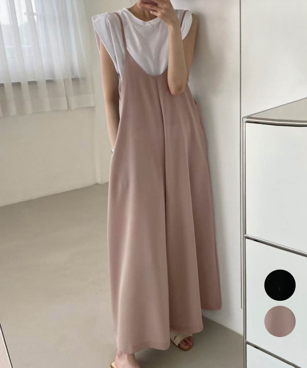 サロペットワイドパンツ 大人カジュアル ゆったりオールインワン