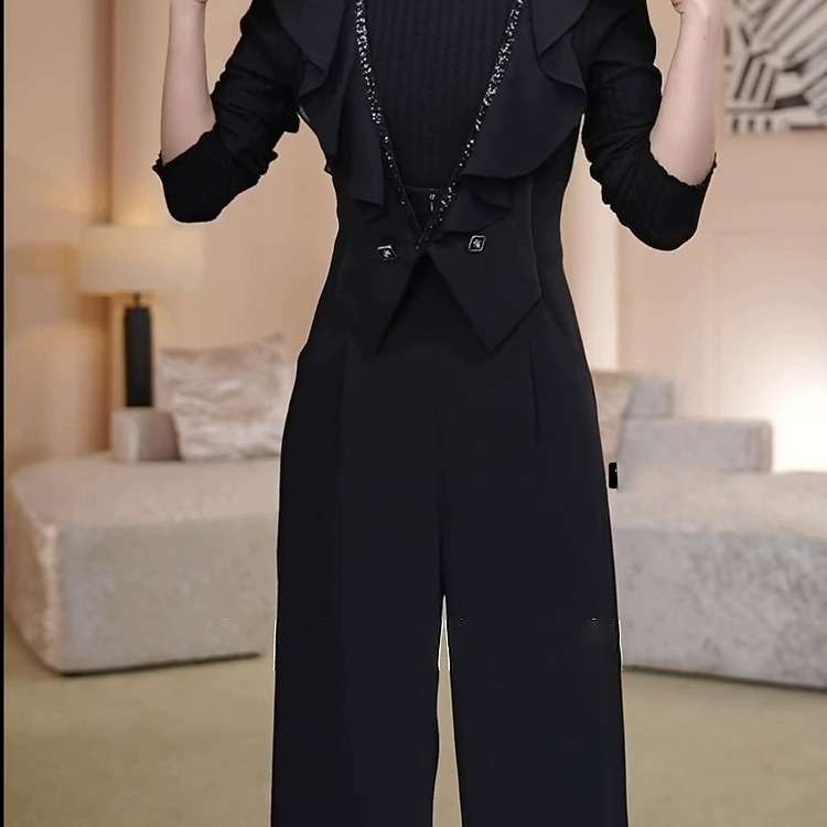 サロペット エレガントブラックジャンプスーツ