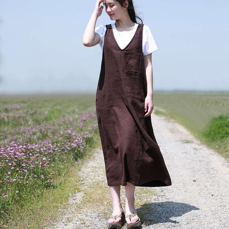 優雅な田園風ゆったりサロペットワンピース