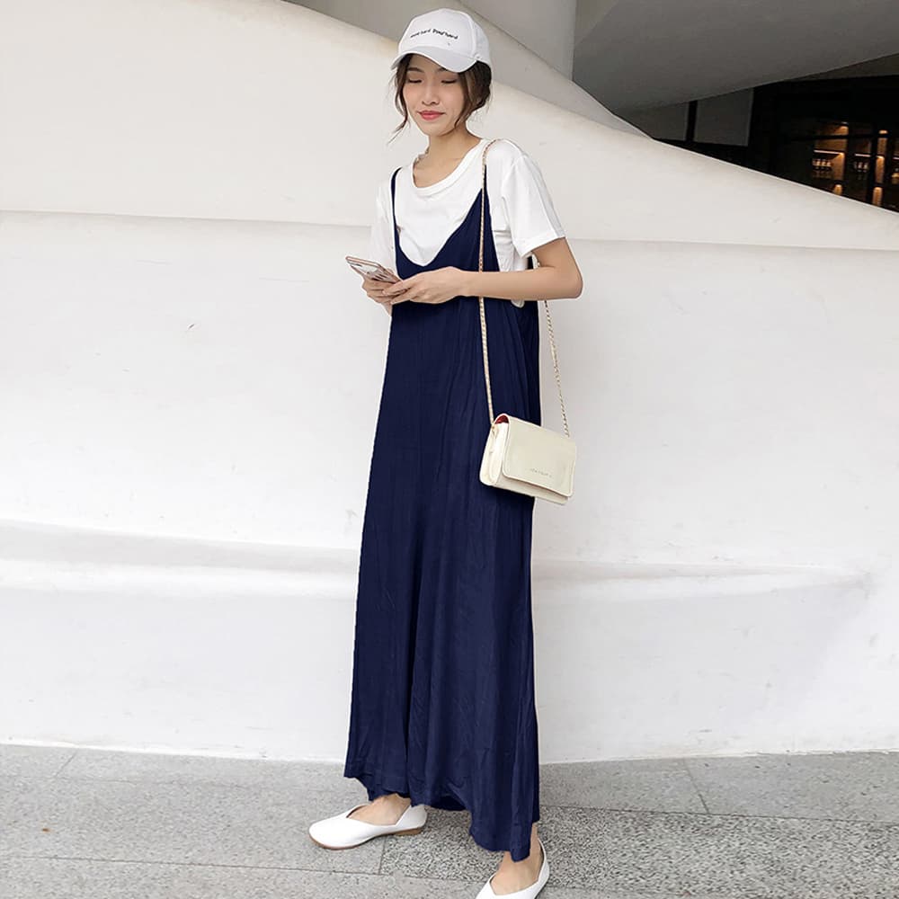 大人可愛いキャミソール サロペット ワイドパンツ オールインワン