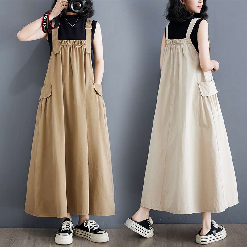 ゆったりサロペットワンピース マキシ丈