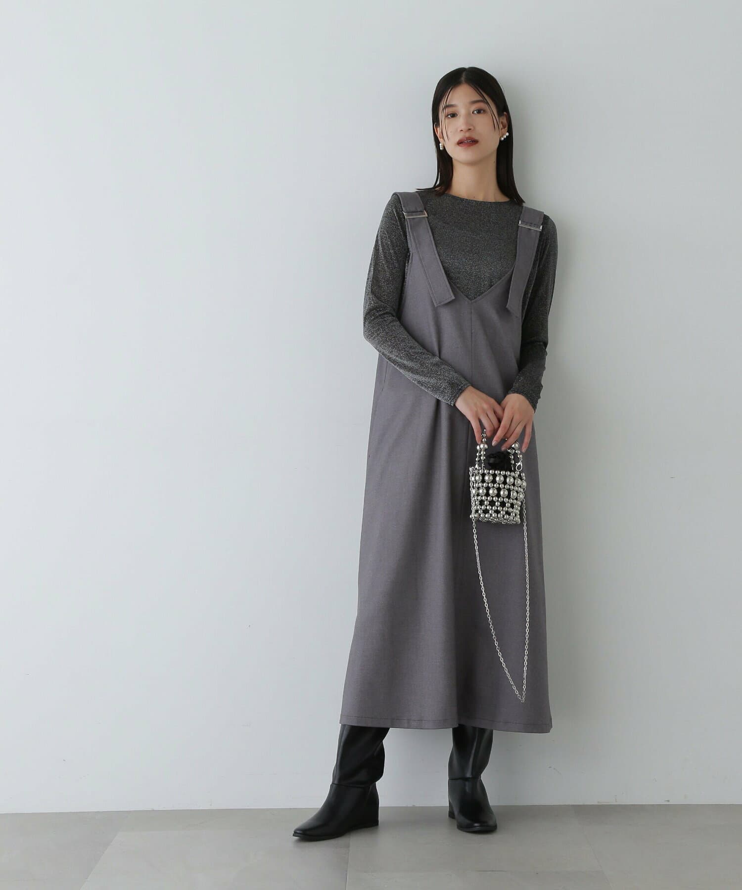 シンプルデザイン サロペットワンピース