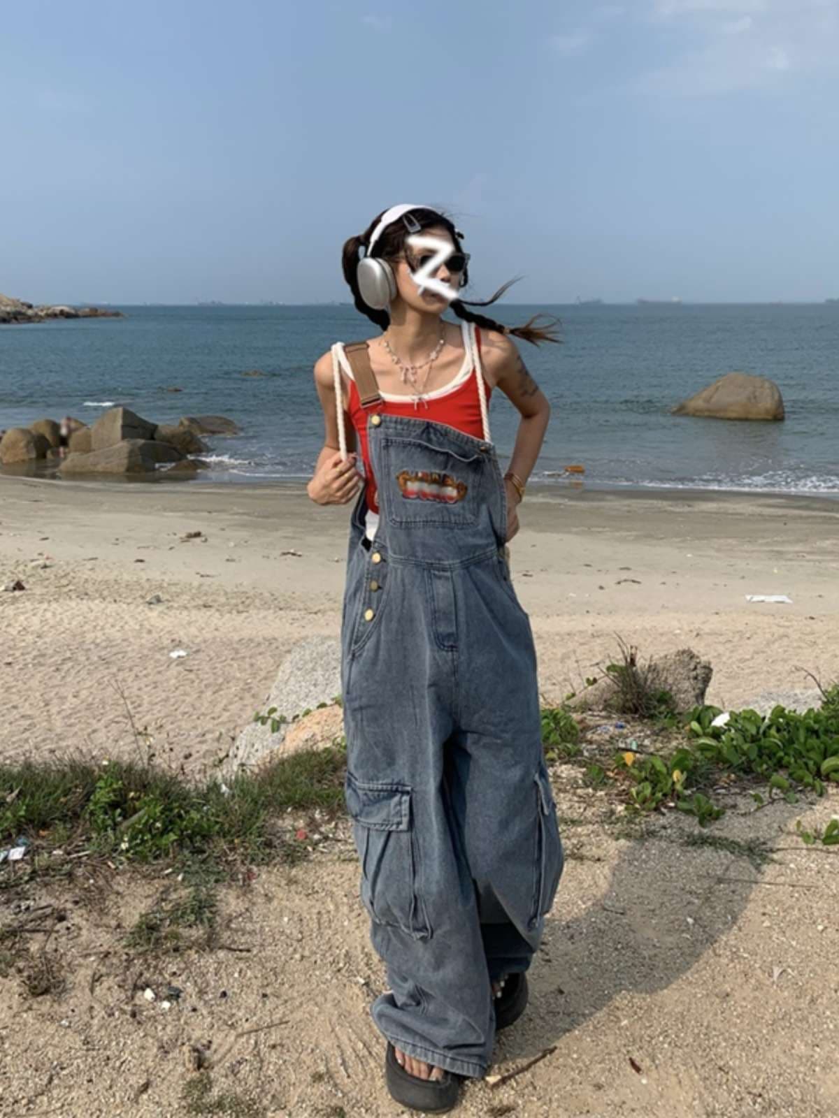 サロペット ヴィンテージ風デニムオーバーオール