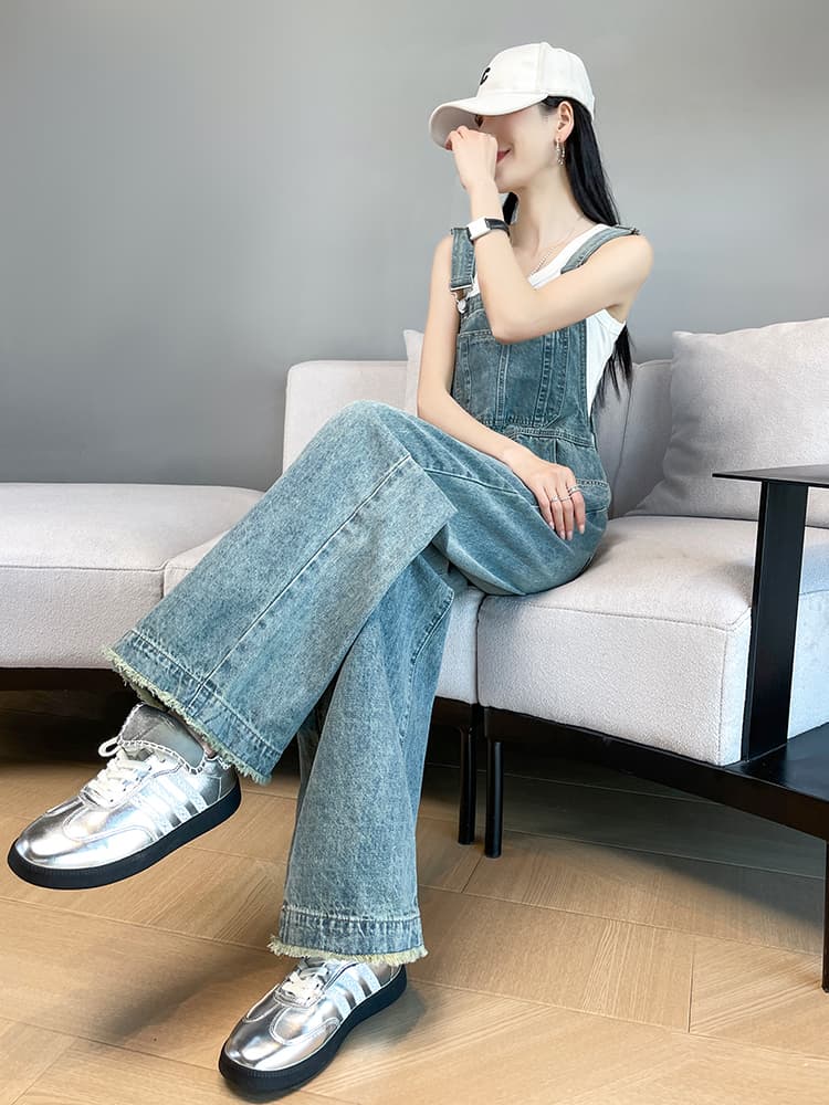 サロペット ゆったりワイドデニムサロペット