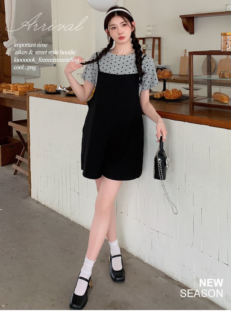 サロペット 水玉インナー付きショートサロペット