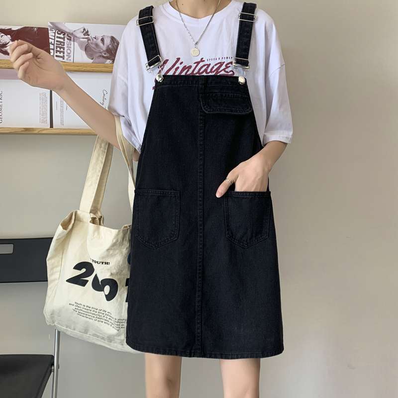 ヴィンテージ風デニムサロペットワンピース