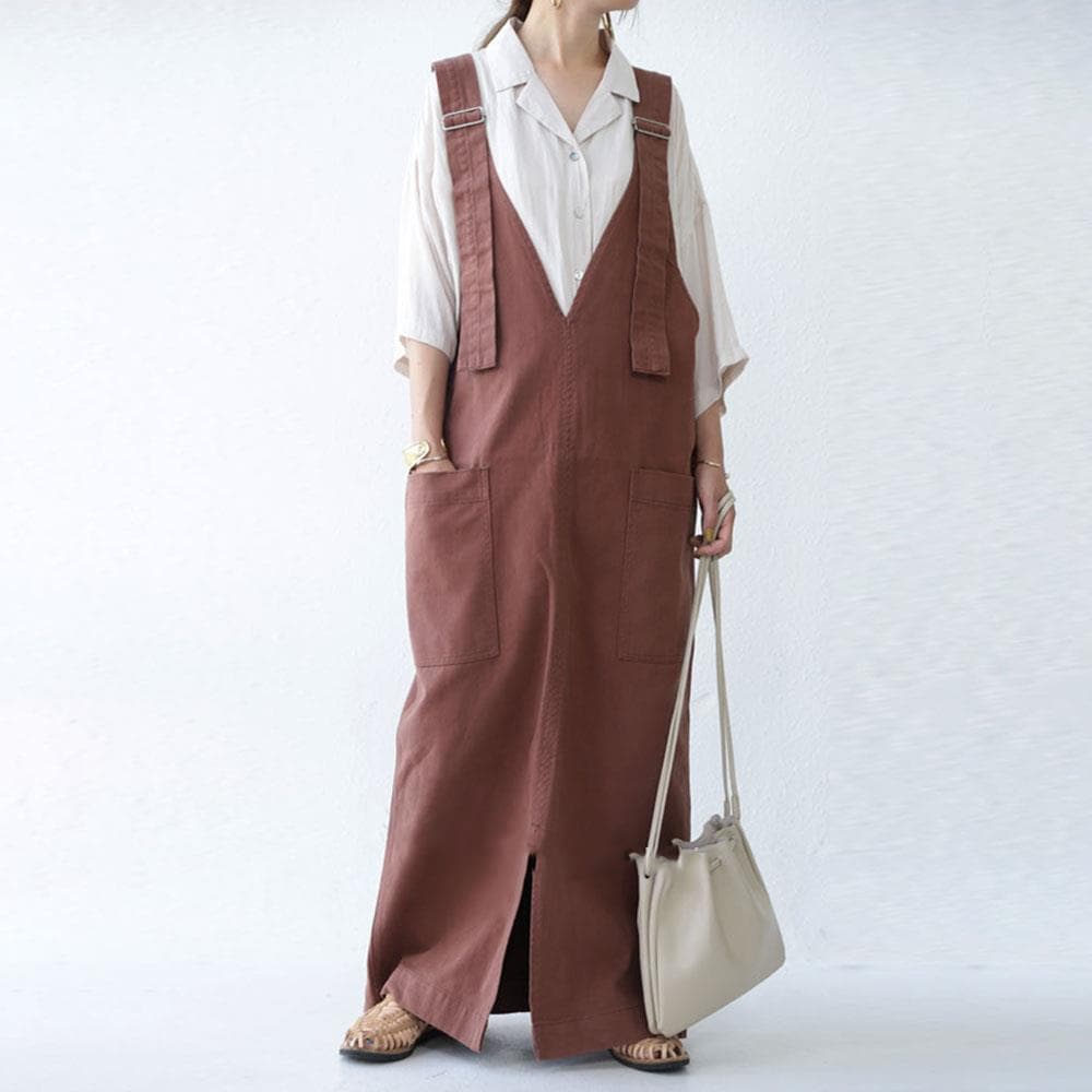大人サロペットスカート ゆったりマキシ丈 カジュアル