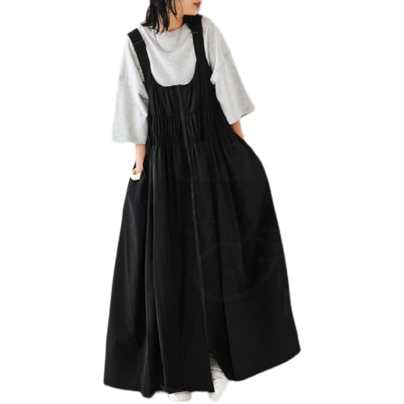 ギャザーサロペットロングワンピース