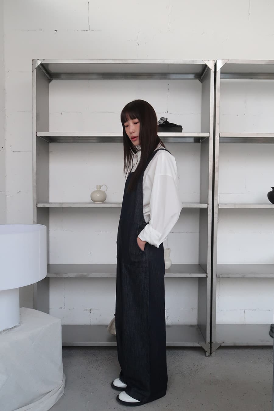 サロペット ゆったりワイドデニムサロペット