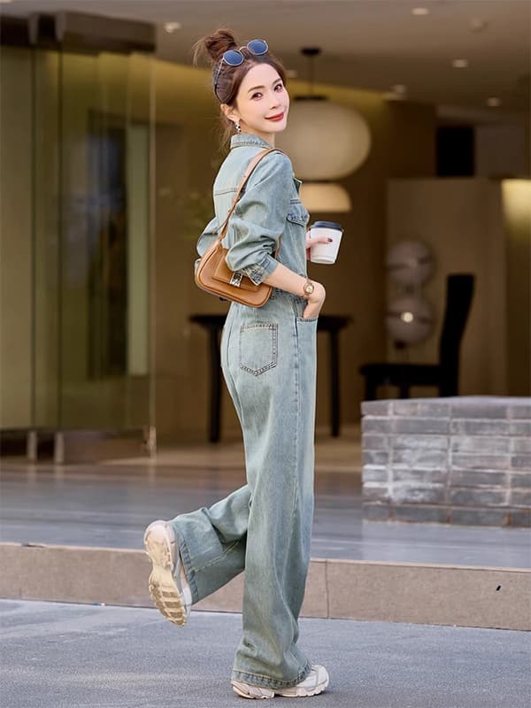 サロペットパンツ サロペット ゆったりシルエット デニムつなぎ