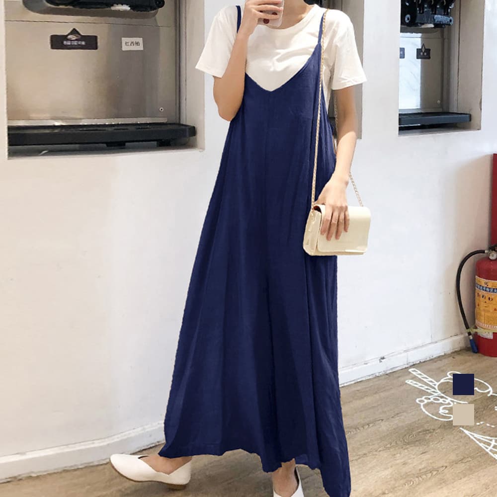 大人可愛いキャミソール サロペット ワイドパンツ オールインワン
