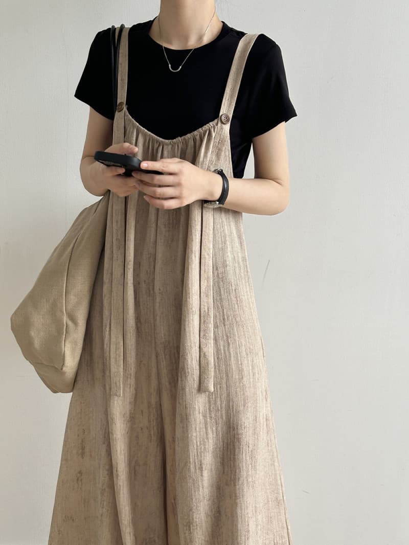 女性用ワイドキャミサロペット体型カバーオールインワン