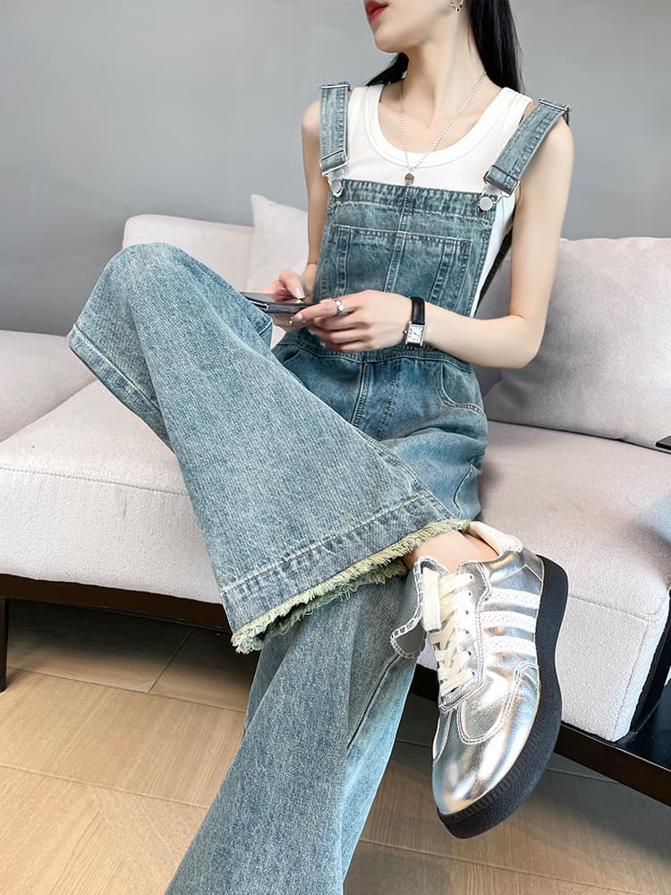 サロペット ゆったりワイドデニムサロペット