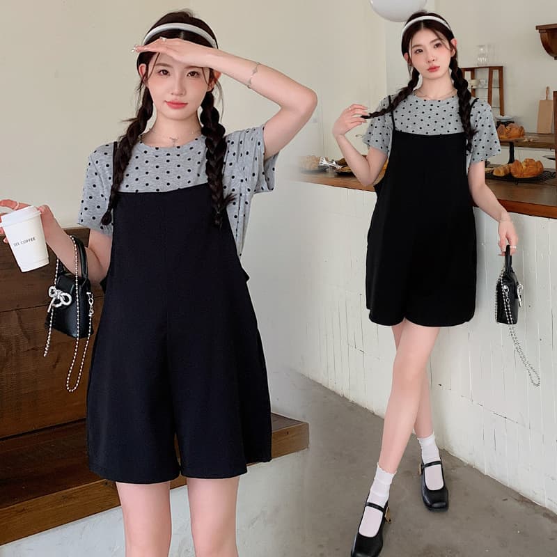 サロペット 水玉インナー付きショートサロペット