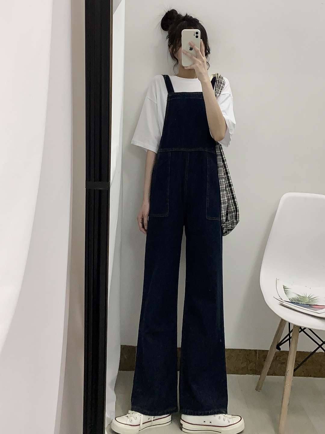 ゆったりワイドレッグデニムサロペット