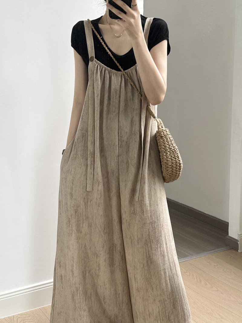 女性用ワイドキャミサロペット体型カバーオールインワン