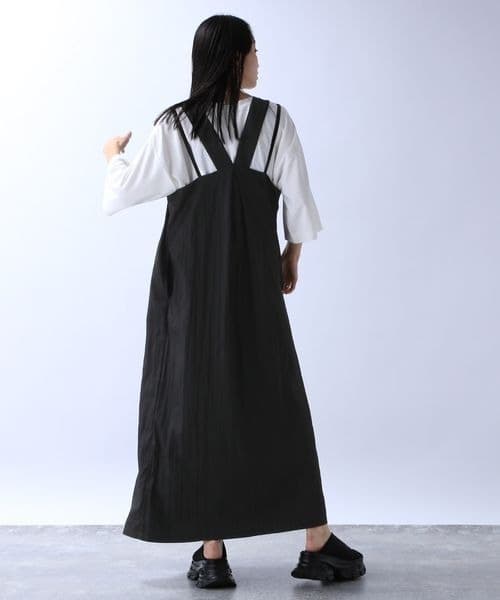 ゆったりサロペットワンピース ギャザー切替え