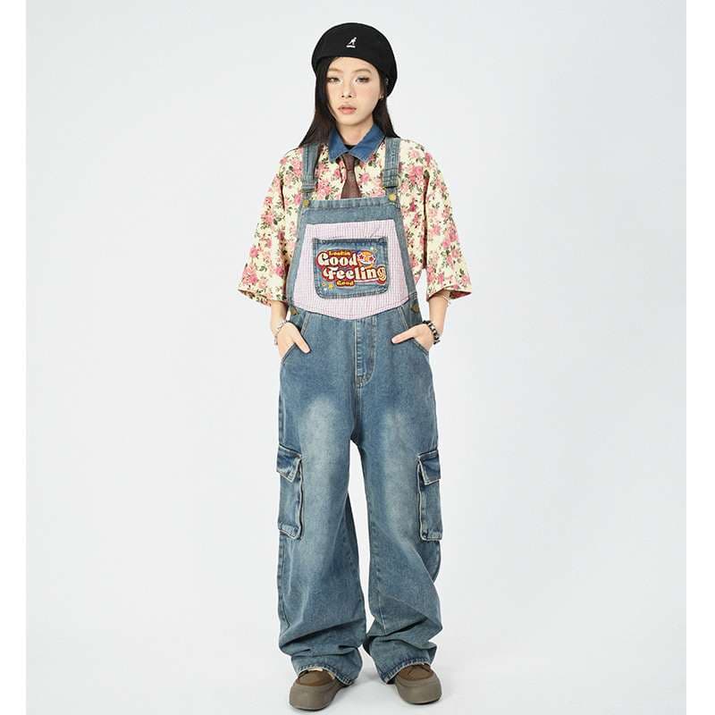 サロペット レトロポップ "Good Feeling" デニムオーバーオール