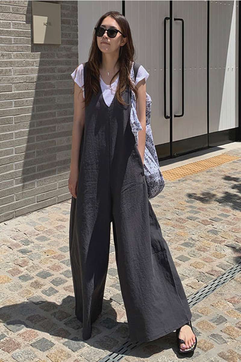 サロペット ゆったりワイドパンツオールインワン