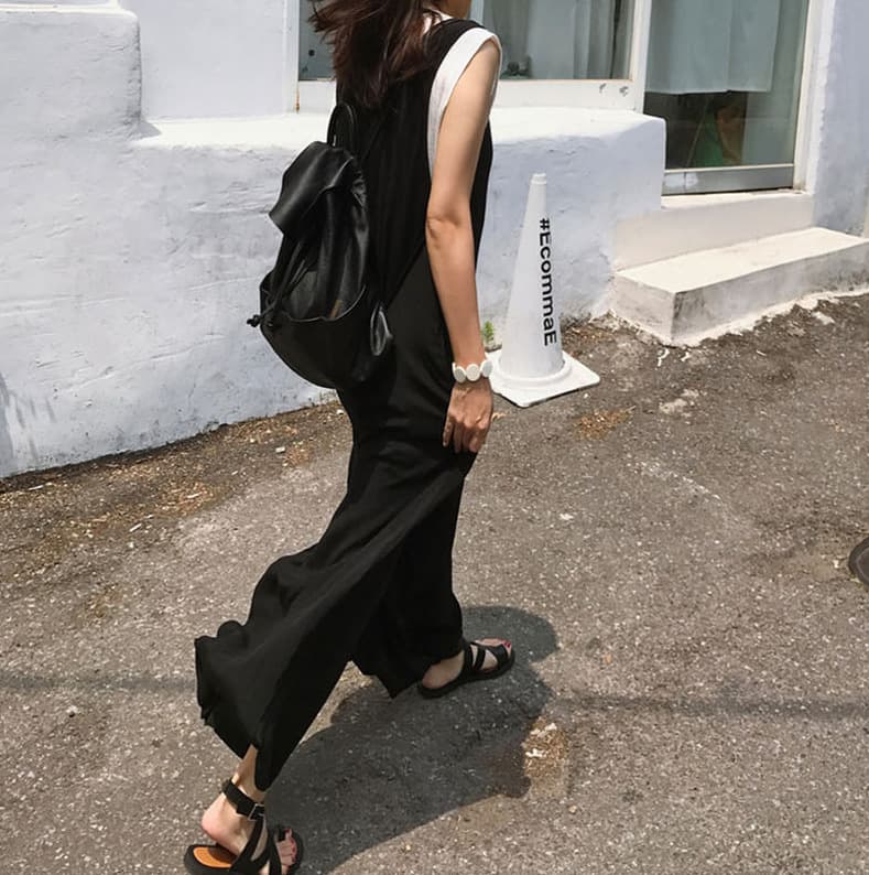 大人サロペット ワイドパンツ ノースリーブ 体型カバー オールインワン