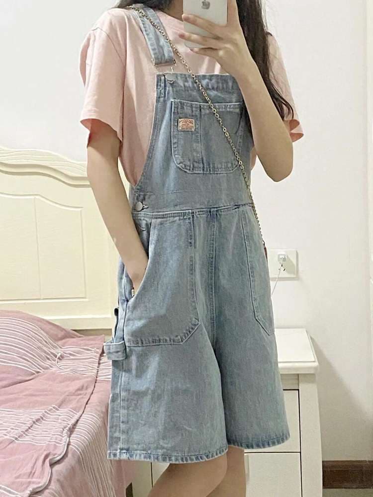 ヴィンテージ風デニムサロペットスカート