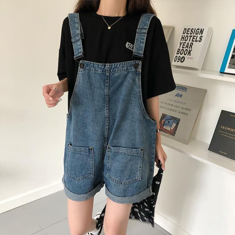 サロペット ゆったりショート丈サロペット