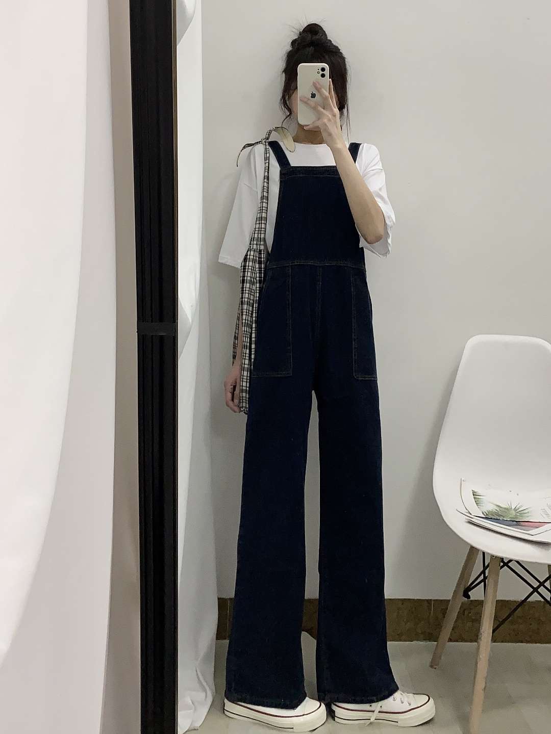 ゆったりワイドレッグデニムサロペット