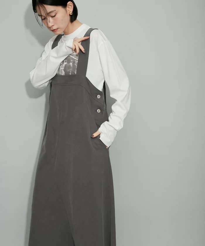 シンプル美シルエットサロペットワンピース
