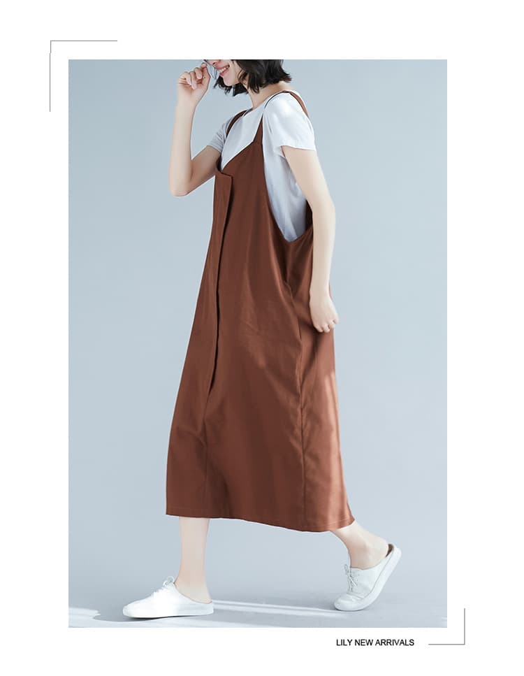 新作コットンサロペットワンピース ゆったりシルエット