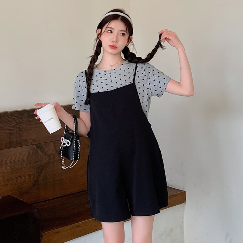 サロペット 水玉インナー付きショートサロペット