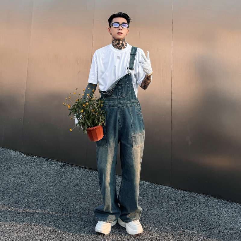 サロペット ヴィンテージ風デニムオーバーオール