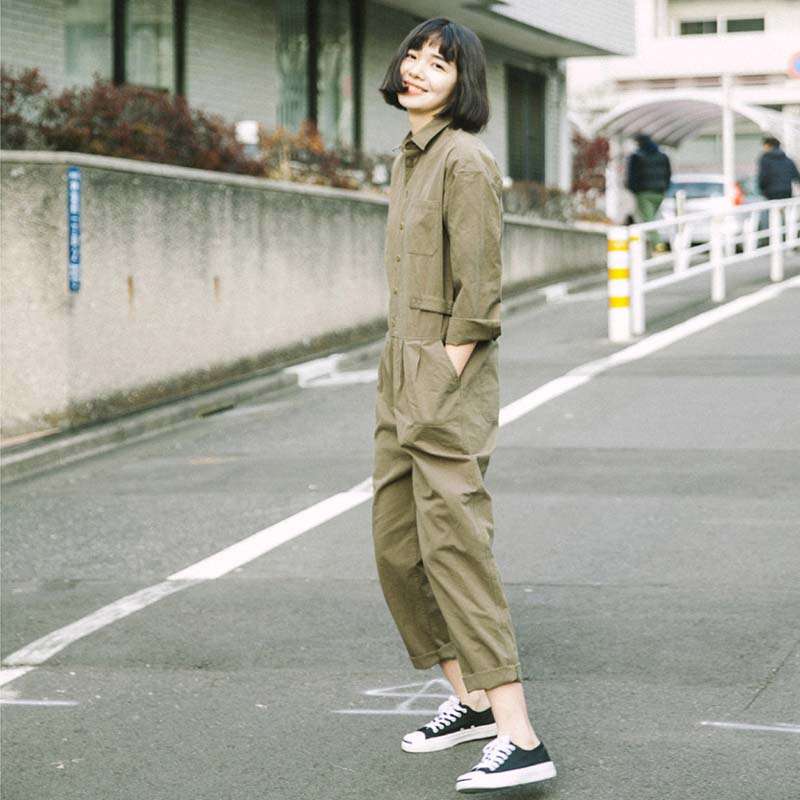 サロペット レトロ風ゆったりワークオーバーオール