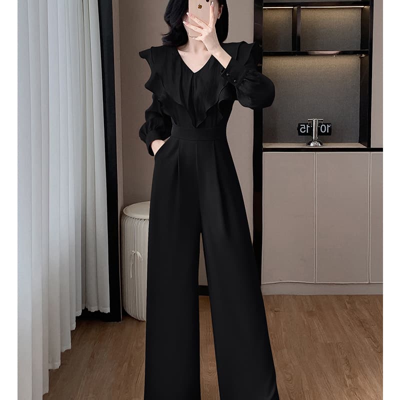 フリル衿リボン付きサロペット