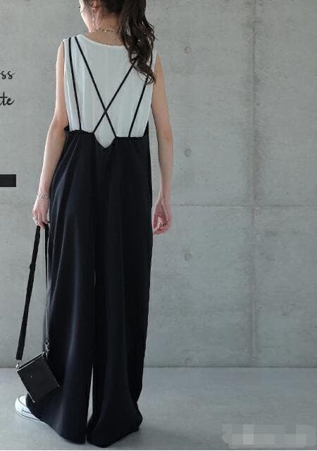 新作 サロペット  オールインワンワンピース 黒 クロスストラップ レディース おしゃれ