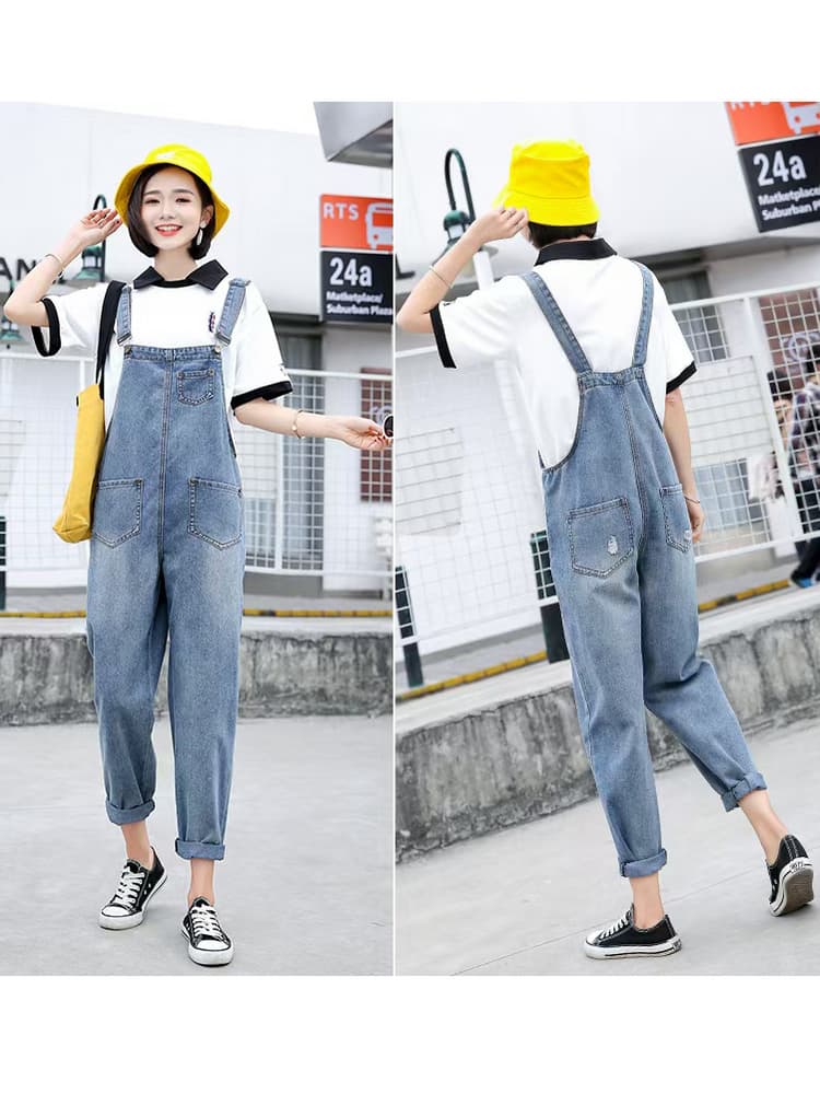 サロペットパンツ おしゃれカジュアル ゆったりデニムサロペット