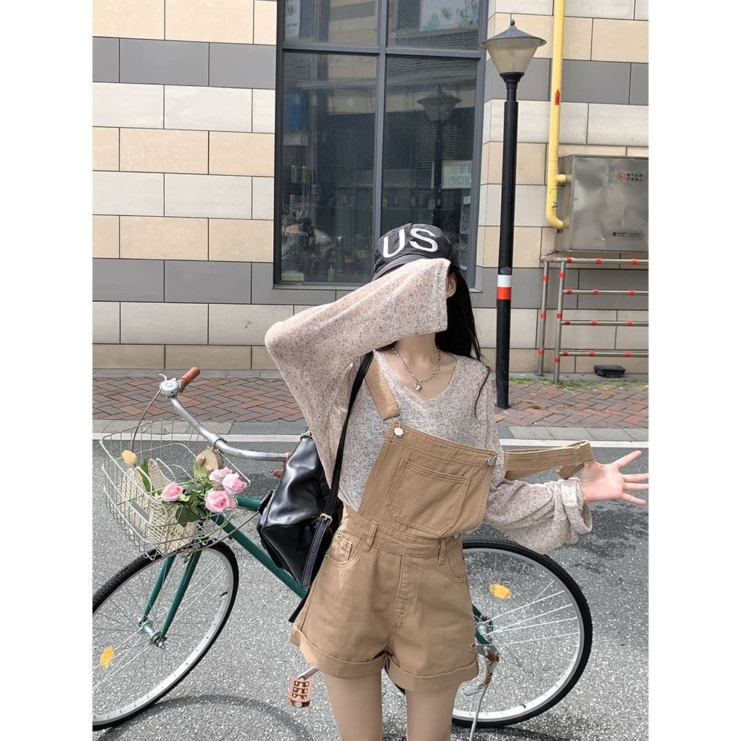 サロペット おしゃれ感溢れる短丈サロペット