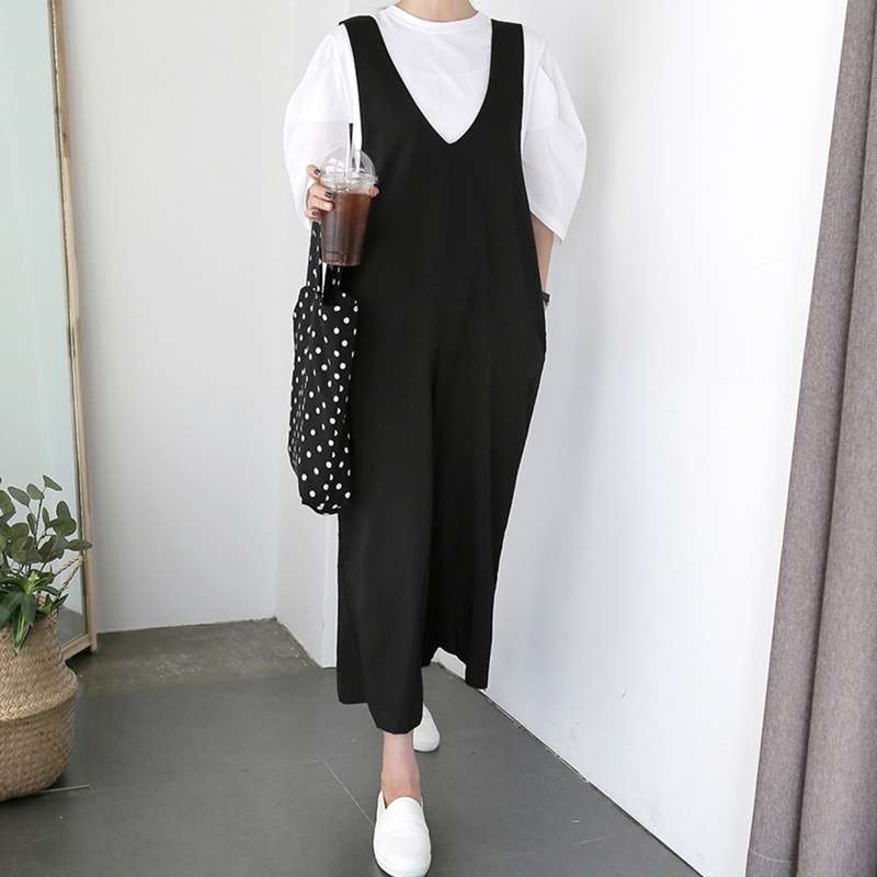 サロペット ゆったりシルエットのオーバーオール風ワンピース