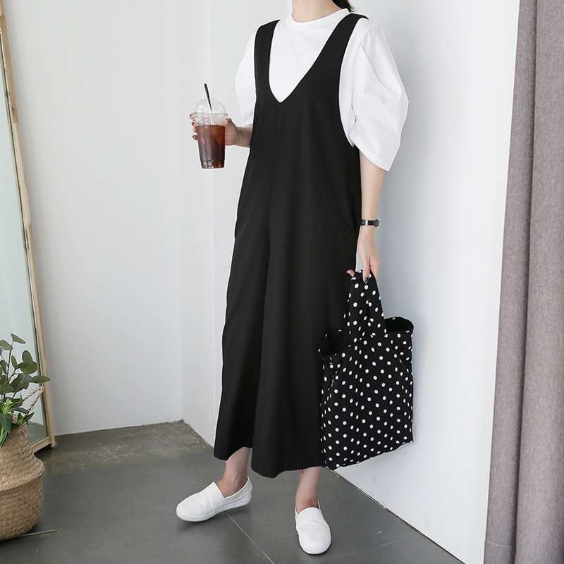 サロペット ゆったりシルエットのオーバーオール風ワンピース