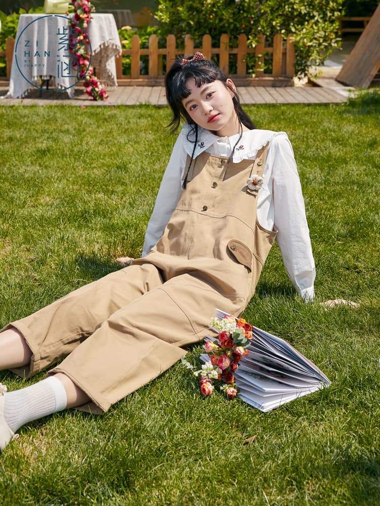 サロペット ナチュラル風合いサロペット