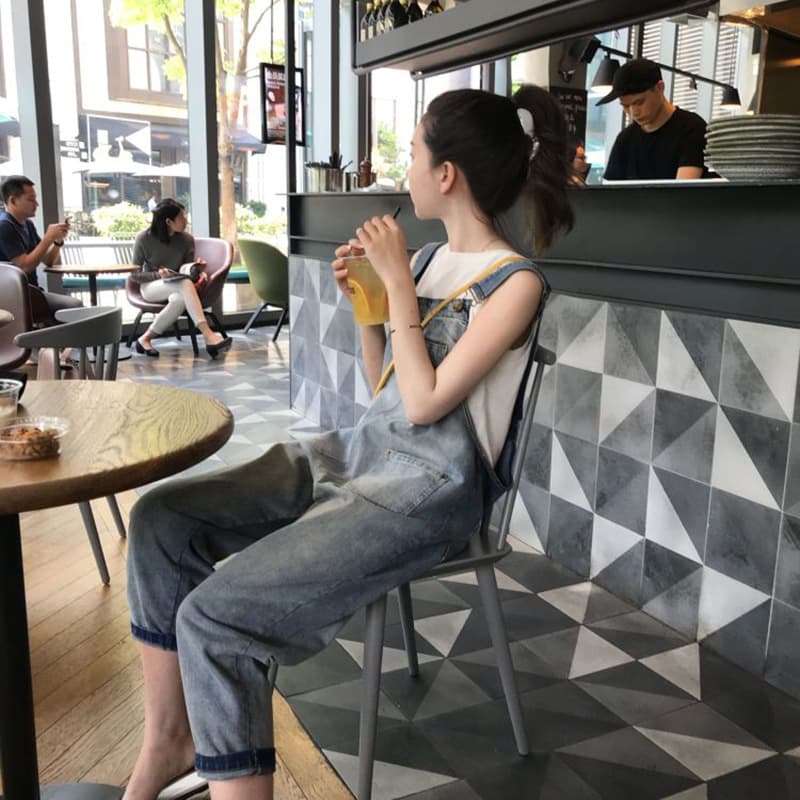 ゆったりデニムサロペット レディース 体型カバー つりズボン オーバーオール