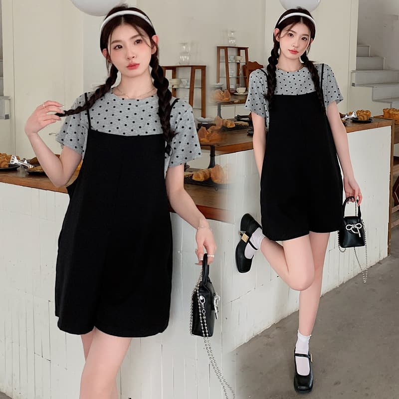 サロペット 水玉インナー付きショートサロペット