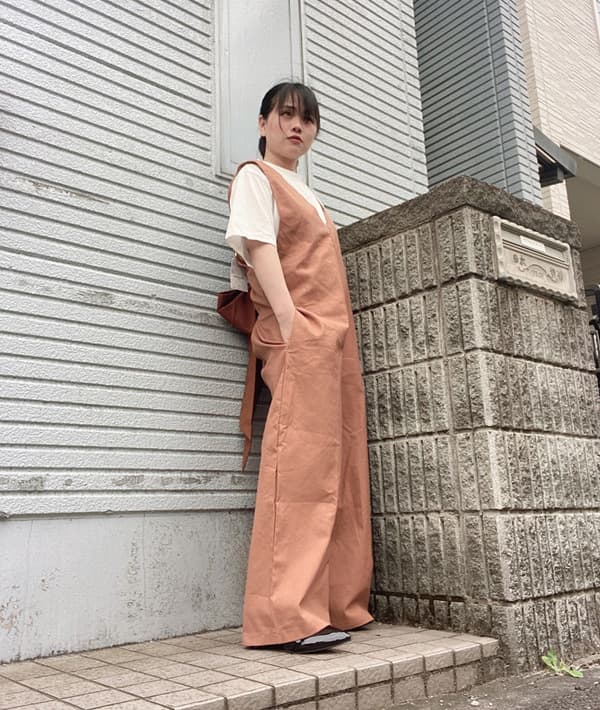 背中リボン キャミソール サロペット 無地 オールインワン