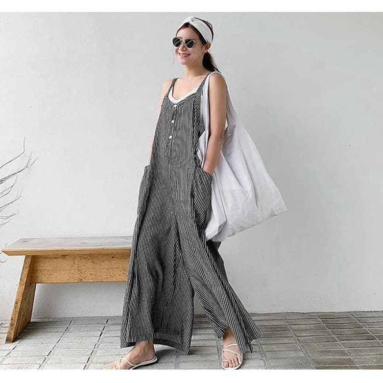 チェック柄サロペットパンツ ロング丈オールインワン