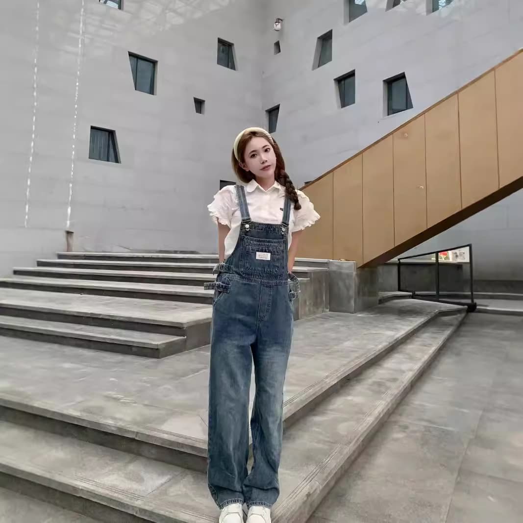 フリル袖サロペットワンピース