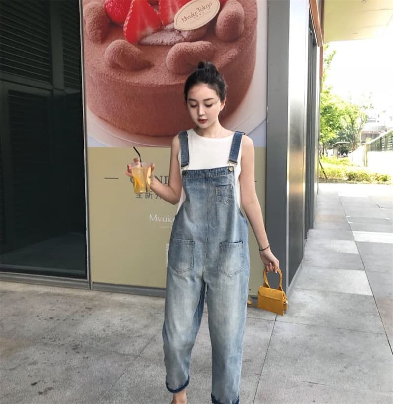 ゆったりデニムサロペット レディース 体型カバー つりズボン オーバーオール