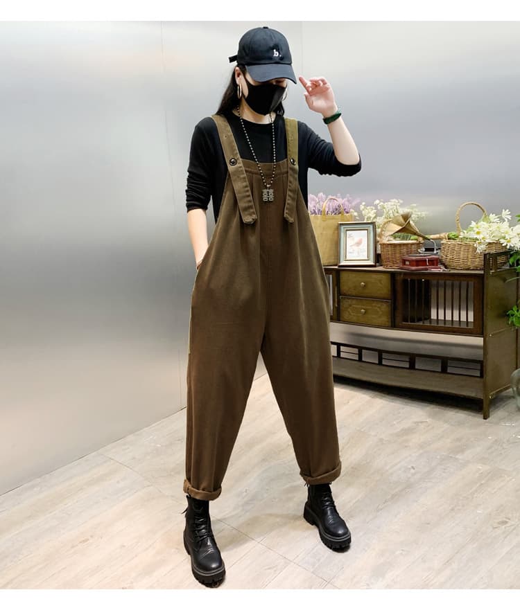 春夏サロペット ゆったり つなぎ 黒 カジュアルオールイン